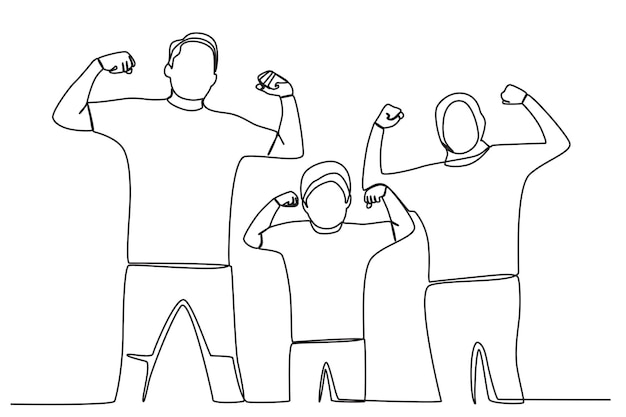 El dibujo de una sola línea continua de la familia da una postura fuerte El concepto de los padres del Día Global