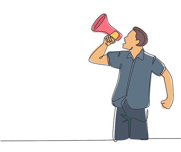 Dibujo de una sola línea continua de un hombre de negocios loco listo para golpear su computadora portátil con un gran martillo