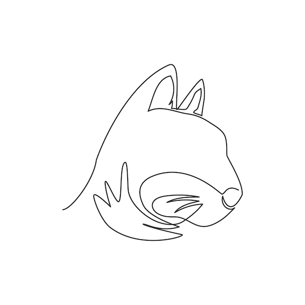 Dibujo de una sola línea continua del icono de la cabeza del gato lindo gatito Vector del emblema del logotipo del animal mascota Kitty