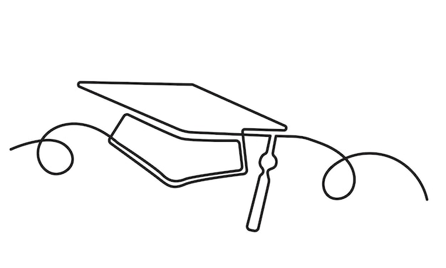 Dibujo de una sola línea continua del icono de la tapa de graduación