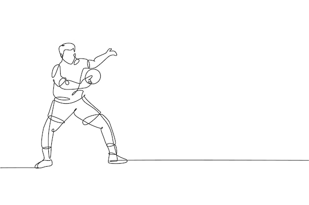 Dibujo de una sola línea continua joven jugador de tenis de mesa ágil golpeando la pelota Ejercicio deportivo