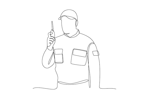 Vector el dibujo de una sola línea continua de un joven soldado es sostener el arma con cuidado trabajo profesional ocupación de trabajo concepto minimalista dibujo de una línea diseño gráfico ilustración vectorial