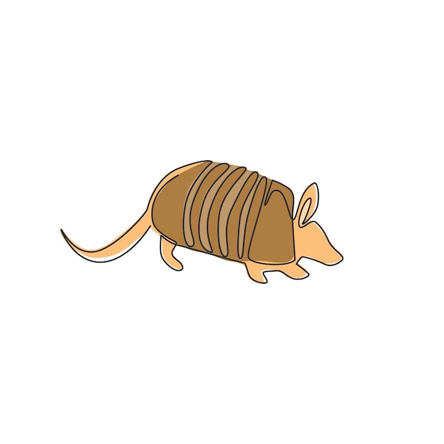 Vector dibujo de una sola línea continua del logotipo del armadillo de belleza icono del parque nacional de mamíferos de cuerpo blindado