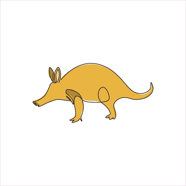 Dibujo de una sola línea continua de oso hormiguero para el logotipo de mamíferos Afrotheres para el icono del parque nacional
