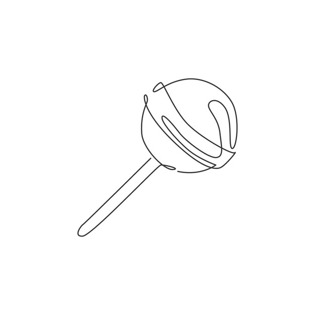 Dibujo de una sola línea continua del servicio de entrega de refrigerios con el logotipo de una tienda de dulces de paleta redonda estilizada