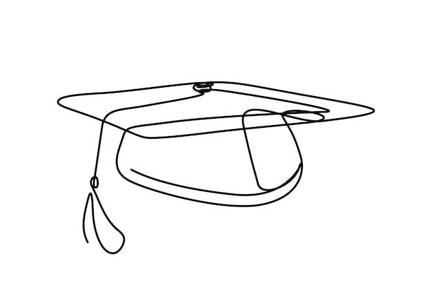 Dibujo de una sola línea continua del sombrero de graduación