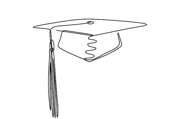 Dibujo de una sola línea continua del sombrero de graduación