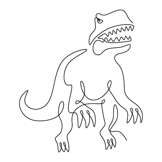 Dibujo de una sola línea continua de tiranosaurio rex Animal salvaje aislado sobre fondo blanco Concepto de mascota animal prehistórico para el icono del parque de atracciones temático de dinosaurios Ilustración vectorial