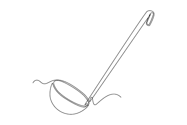 Dibujo de una sola línea Cucharón de cocina Concepto de utensilio de cocina Ilustración de vector gráfico de diseño de dibujo de línea continua