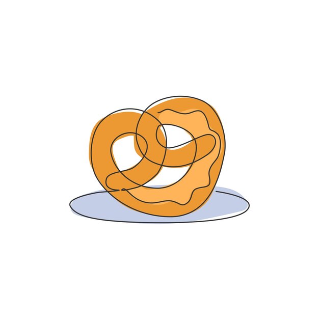 Un dibujo de una sola línea de un delicioso logotipo de pretzel ilustración vectorial Alemania snack cafe