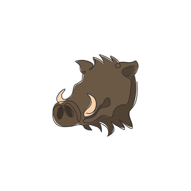 Vector dibujo de una sola línea de un despiadado jabalí común para el logotipo de la empresa icono del zoológico de cerdos de pastizales de áfrica