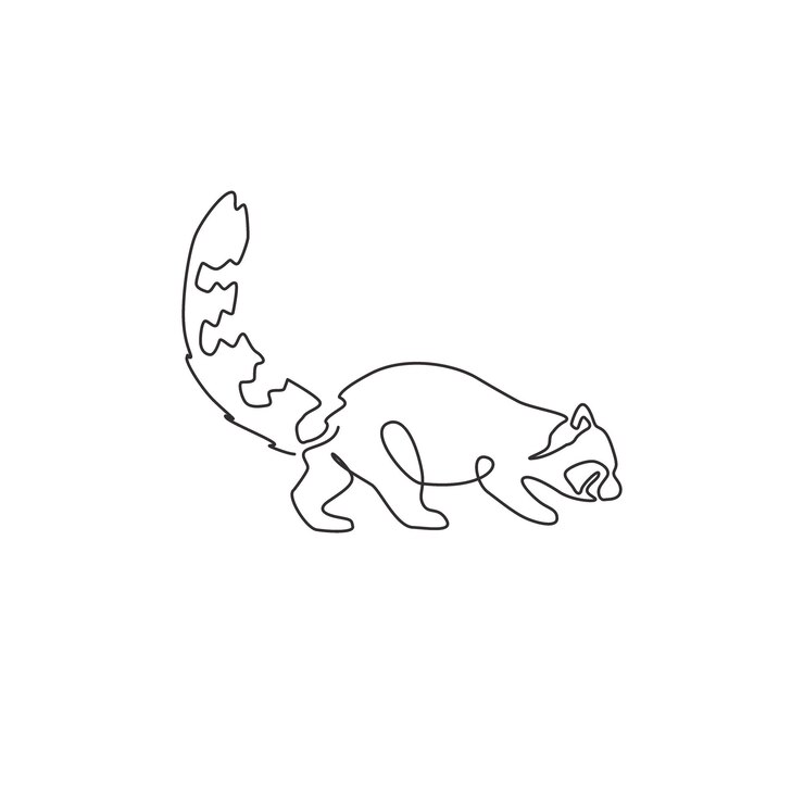 Vector un dibujo de una sola línea de divertido panda rojo en peligro de extinción lindo diseño de oso gato rojo ilustración vectorial