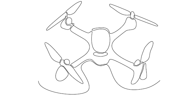 Dibujo de una sola línea de drones voladores, ilustración gráfica vectorial de drones no tripulados