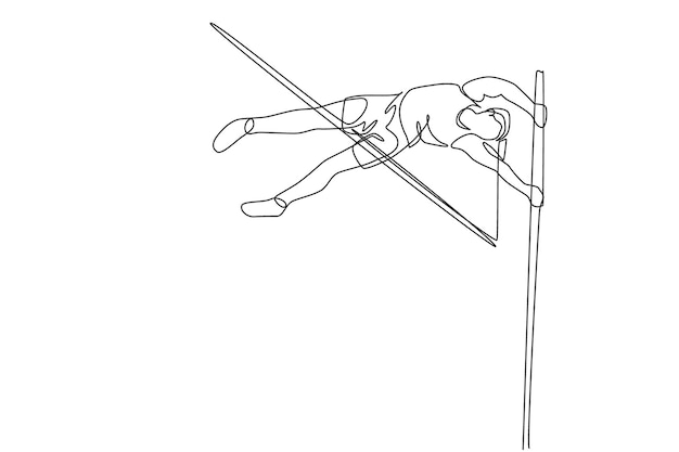 Un dibujo de una sola línea de ejercicio de mujer joven y enérgica para pasar la ilustración de vector atlético de barra