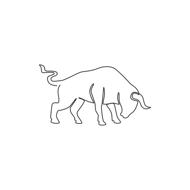 Dibujo de una sola línea de elegancia, gran búfalo fuerte para la conservación del logotipo del espectáculo de rodeo del parque nacional