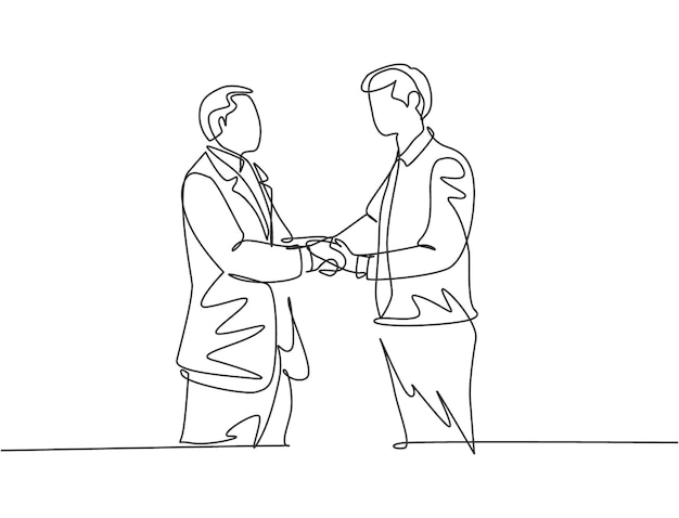 Dibujo de una sola línea de empresarios estrechando la mano a su socio comercial Gran vector de diseño de trabajo en equipo
