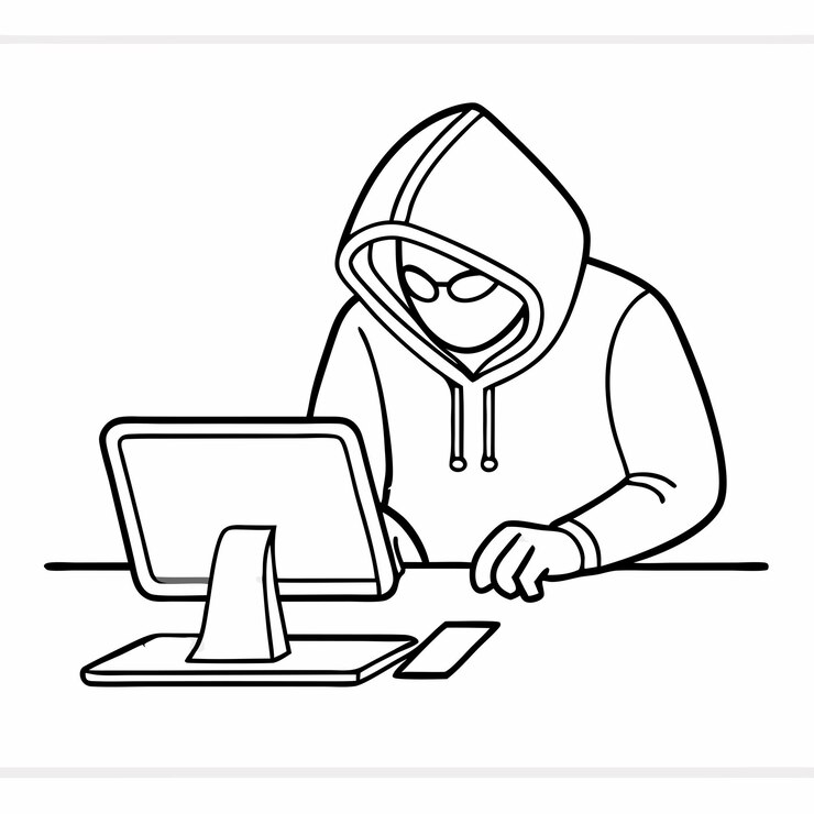 Vector dibujo de una sola línea de un estereotipo de hacker de computadora en una ilustración vectorial de arte de líneas 21