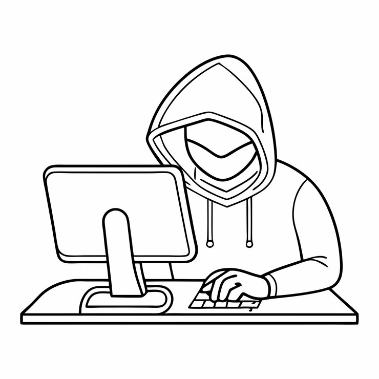 Vector dibujo de una sola línea de un estereotipo de hacker de computadora en un vector de arte de línea ilustración 19