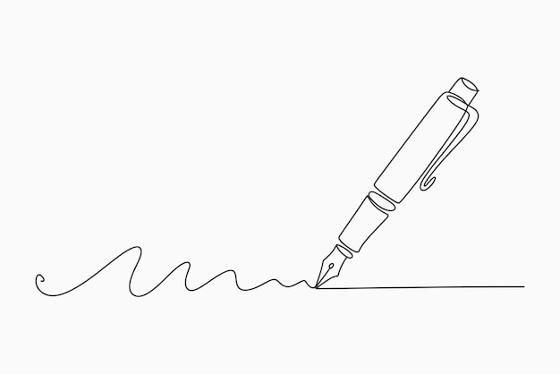 Dibujo de una sola línea de la firma de escritura con pluma pluma