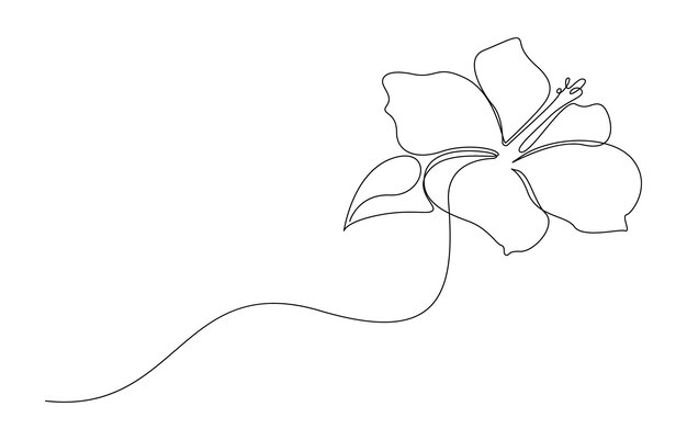 Dibujo de una sola línea de la flor del hibisco