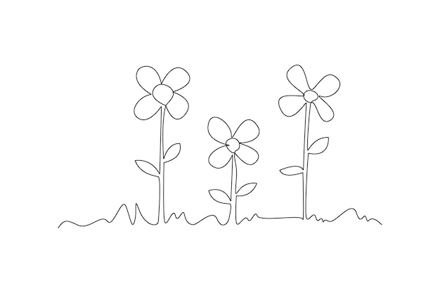 Dibujo de una sola línea de flores frescas después de regar las plantas de interior que crecen en el invernadero con un riego de riego Diseño de dibujo de línea continua Ilustración vectorial gráfica