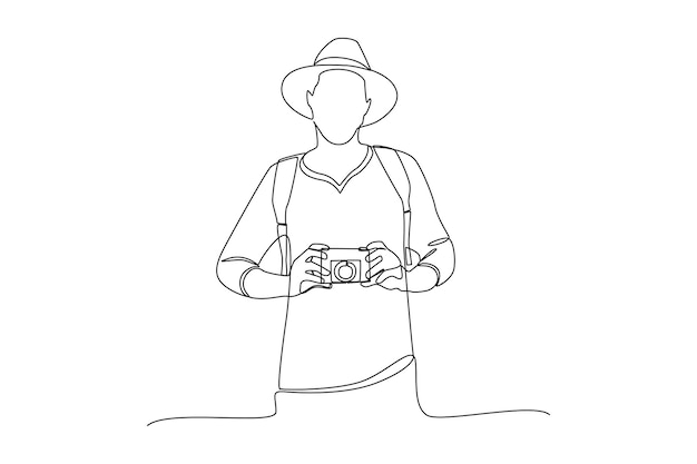 Dibujo de una sola línea Fotógrafo con cámara Concepto del día mundial de la fotografía Ilustración de vector gráfico de diseño de dibujo de línea continua
