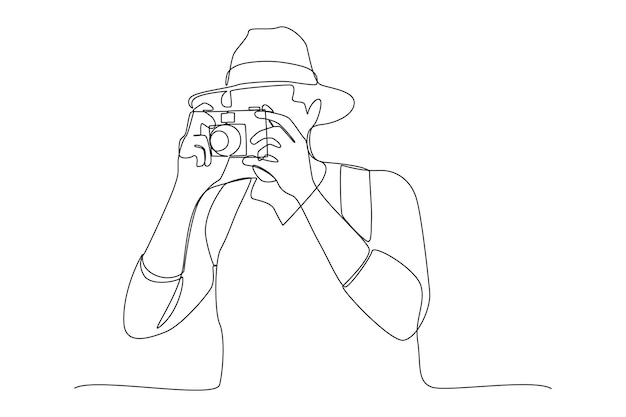 Dibujo de una sola línea Fotógrafo con cámara Concepto del día mundial de la fotografía Ilustración de vector gráfico de diseño de dibujo de línea continua