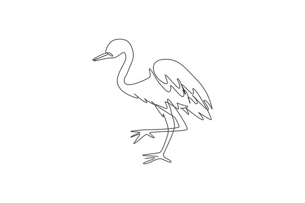 Dibujo de una sola línea de garza vector de especies protegidas parque nacional conservación safari zoológico