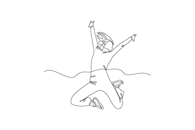 Dibujo de una sola línea Gente libre feliz volando flotando y saltando en el aire Concepto de libertad Dibujo de línea continua diseño gráfico vector ilustración
