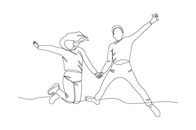 Dibujo de una sola línea Gente libre feliz volando flotando y saltando en el aire Concepto de libertad Dibujo de línea continua diseño gráfico vector ilustración