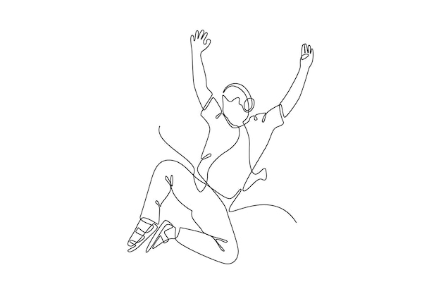 Dibujo de una sola línea Gente libre feliz volando flotando y saltando en el aire Concepto de libertad Dibujo de línea continua diseño gráfico vector ilustración