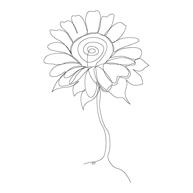 Un dibujo de una sola línea de girasol de belleza aislado sobre un fondo blanco