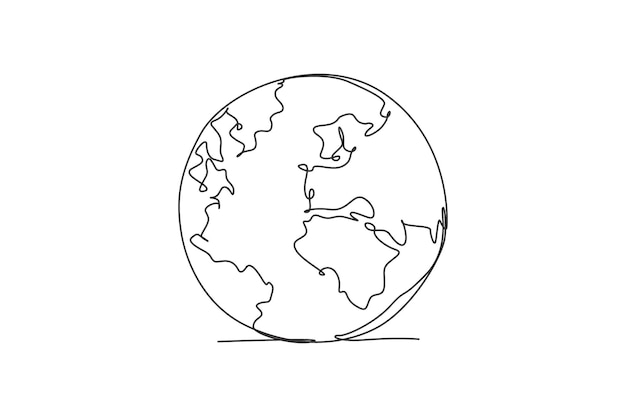 Dibujo de una sola línea del globo terráqueo silueta del icono de la tierra para la educación geografía infográfica