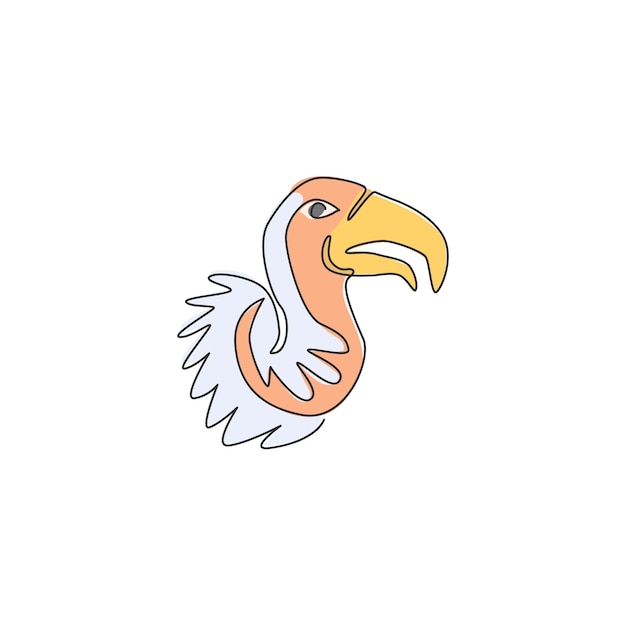 Un dibujo de una sola línea de un gran buitre para el logotipo del zoológico Un pájaro de presa para el icono del parque