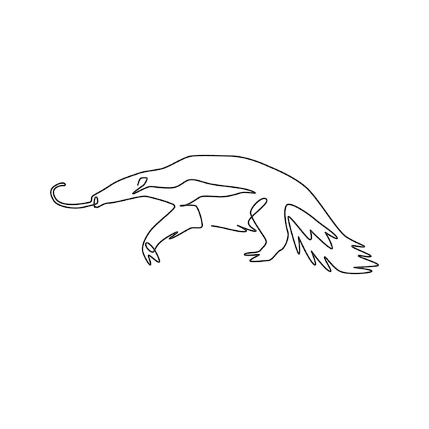 Un dibujo de una sola línea de un gran hormiguero para el vector del logotipo Un animal de lengua de gusano para el icono del parque nacional