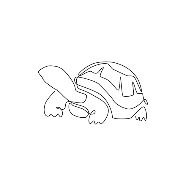 Dibujo de una sola línea de una gran tortuga terrestre para el logotipo de una empresa social. Adorable concepto de mascota reptil.