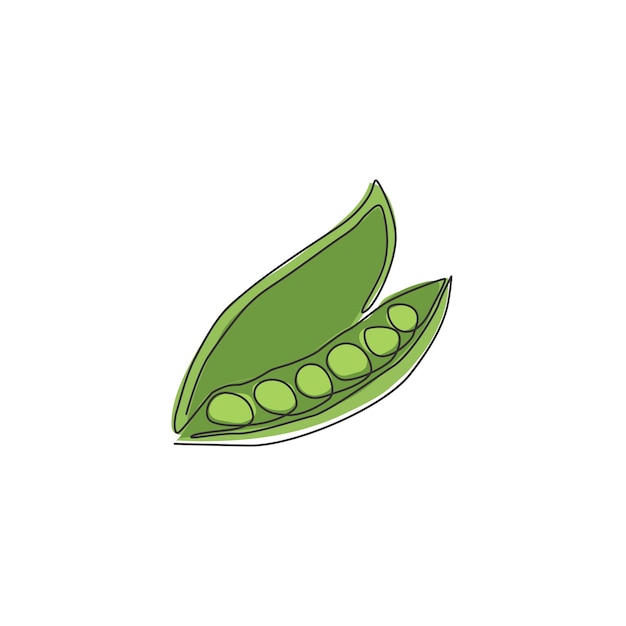 Dibujo de una sola línea, guisante verde orgánico, semilla esférica fresca, icono vegetal, ilustración de diseño