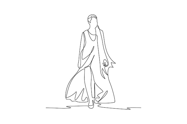 Un dibujo de una sola línea de una hermosa modelo de moda en vestido largo Modelo de moda concepto minimalista Moda concepto minimalista de moda Línea simple para la moda