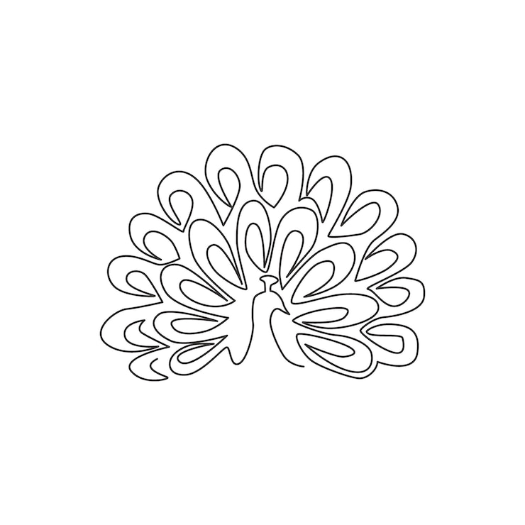 Vector un dibujo de una sola línea de un hermoso pavo real para el logotipo gran mascota aviar para el icono del parque nacional