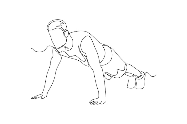 Dibujo de una sola línea Hombre haciendo push up Concepto de actividad de fitness Dibujo de línea continua diseño gráfico ilustración vectorial