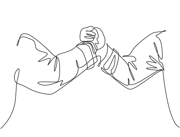 Dibujo de una sola línea de hombres de negocios estrechando la mano de su socio de negocios Vector de concepto de negocio