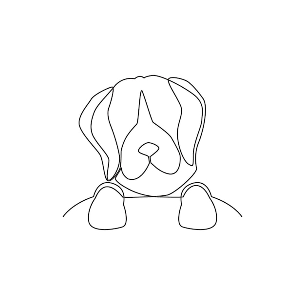 Dibujo de una sola línea del icono de cabeza de perro cachorro beagle lindo simple concepto de vector de emblema de logotipo de tienda de mascotas