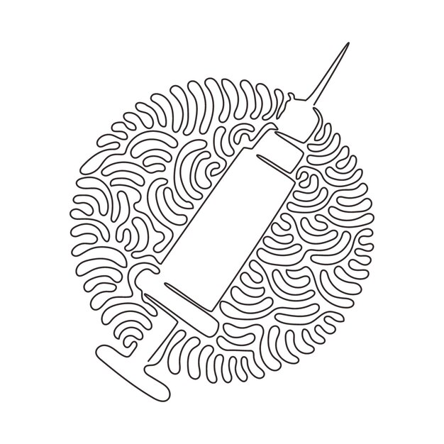 Dibujo de una sola línea icono de jeringa de inyección Logotipo médico de inyección Símbolo de vacuna y medicamento