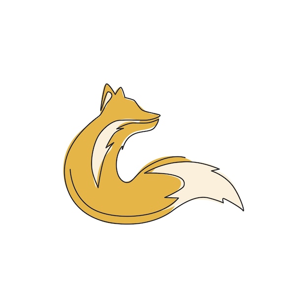 Dibujo de una sola línea de la identidad del logotipo de la compañía de cola de zorro lindo Vector de concepto de icono de zoológico de ciudad dinámica