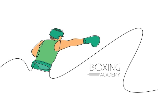 Un dibujo de una sola línea de un joven boxeador enérgico practicando un vector de acción de golpe Diseño deportivo