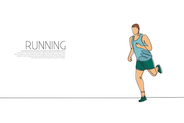 Un dibujo de una sola línea joven enérgico corredor enfoque correr relajarse vector diseño de deportes individuales