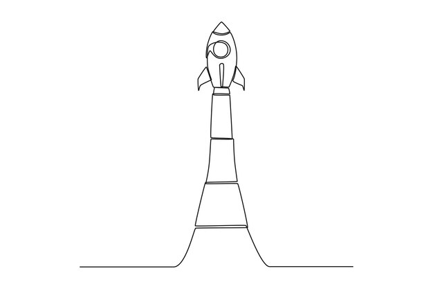 Dibujo de una sola línea lanzamiento de cohete starup Concepto de negocio de éxito Diseño de dibujo de línea continua ilustración vectorial gráfica