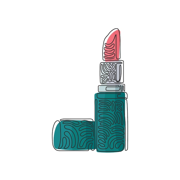 Dibujo de una sola línea de lápiz labial hermoso Lápiz labial rojo glamour Vector de lápiz labial rojo abierto para mujer