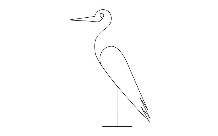 Un dibujo de una sola línea de un lindo arte de ilustración de vector de pájaro garza