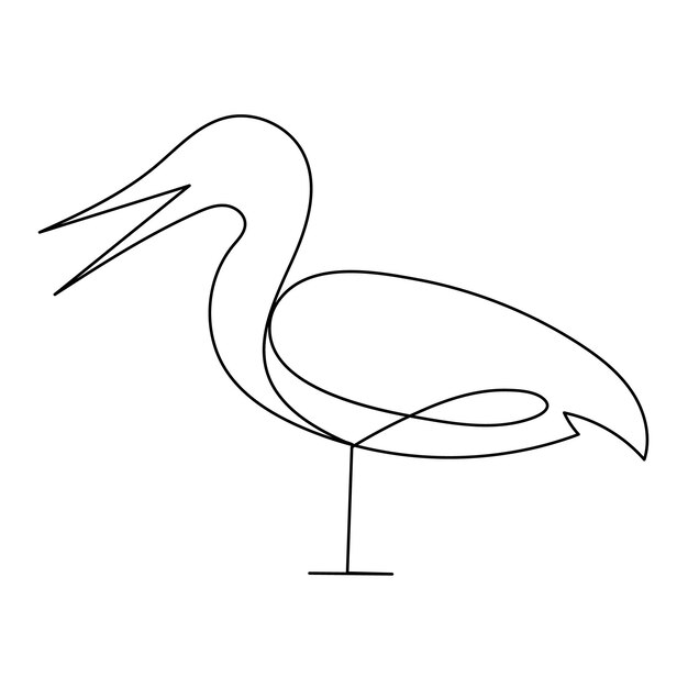 Un dibujo de una sola línea de un lindo arte de ilustración de vector de pájaro garza